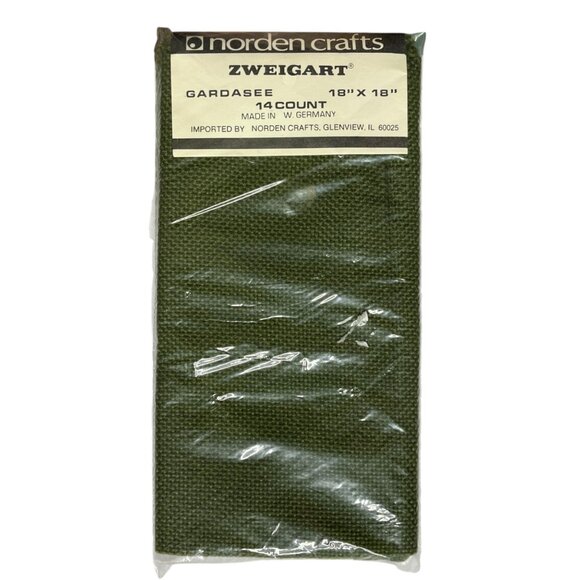 VTG Zweigart Cross Stitch‎ Fabric Aida Cloth Dark Green 14 Ct 18" X 18" Germany - Picture 3 of 5